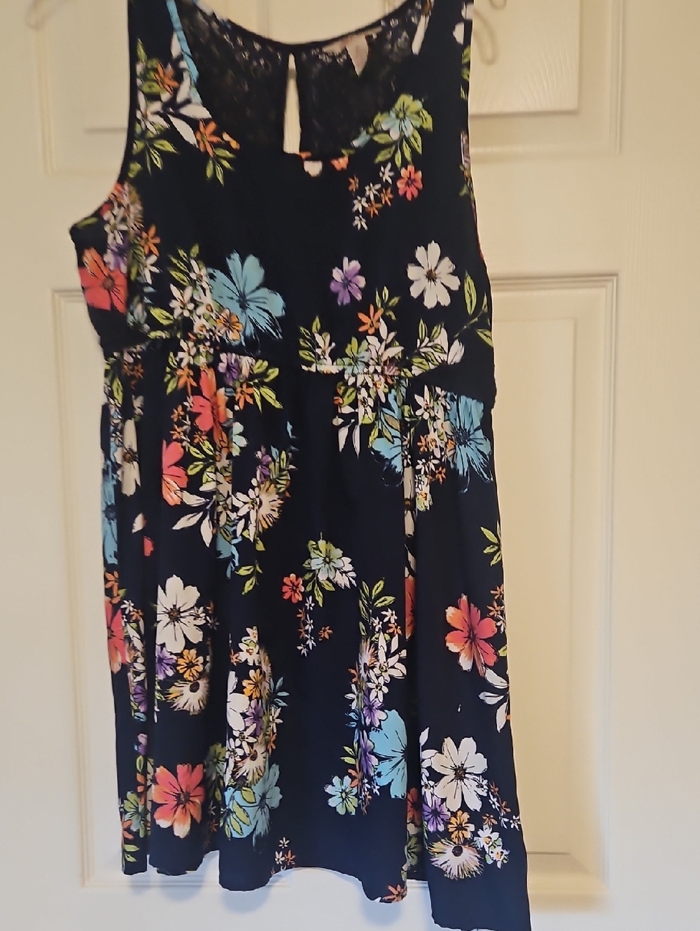 Arizona Jean Company Navy Floral Lace-Back Casual Dress
